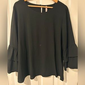 Xhiliration - Black - Long Sleeve Ruffle Sleeve Blouse - Size XXL